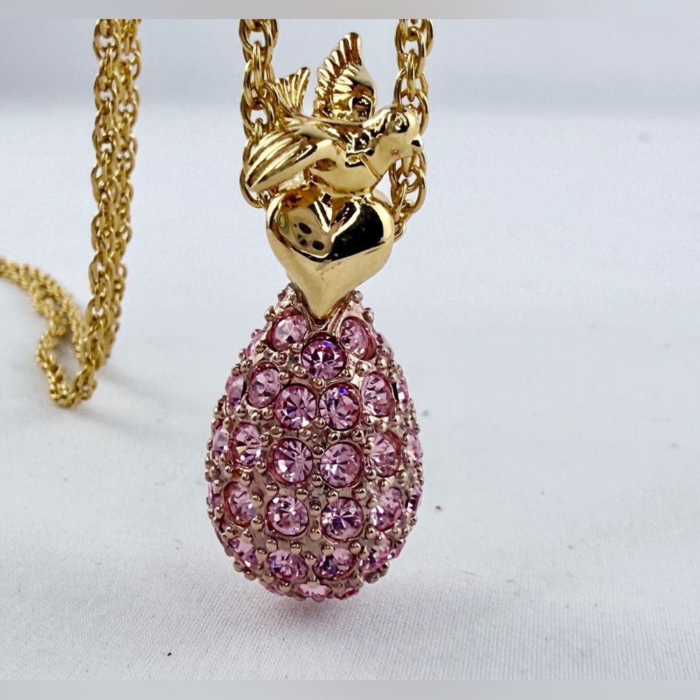 Vintage Joan Rivers Pink Pavé Egg Pendant Necklace